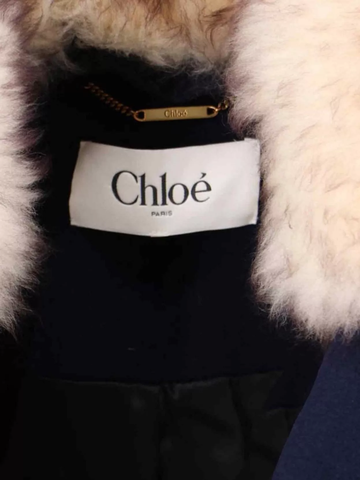 Chloé Double-Breasted Fur Collar Gold Buttons Jacket