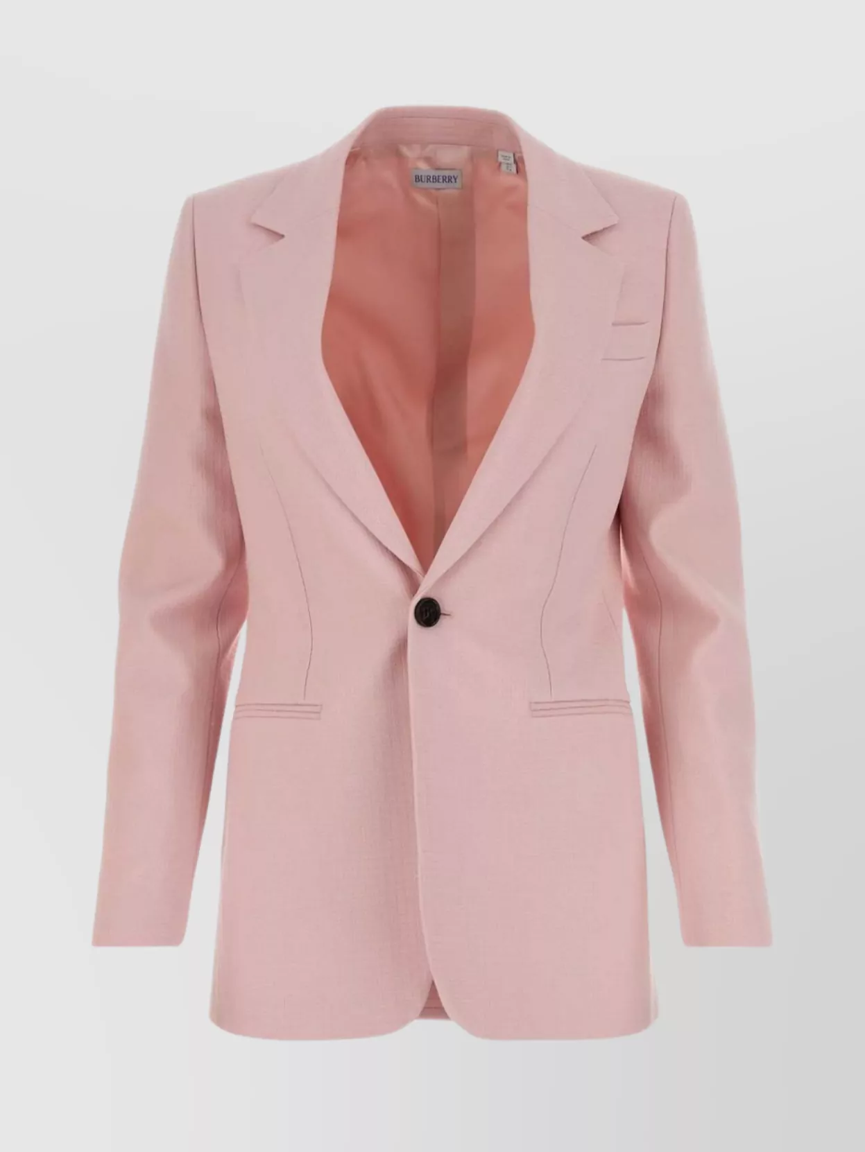 Shop Burberry Wool Blazer With Structured Shoulders And Front Flap Pockets