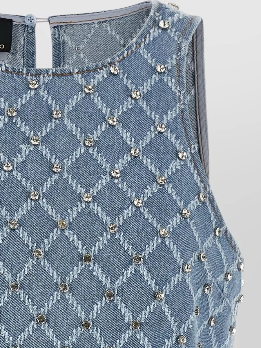 Pinko Cotton Denim Crystal-Embellished Sleeveless Mini Dress