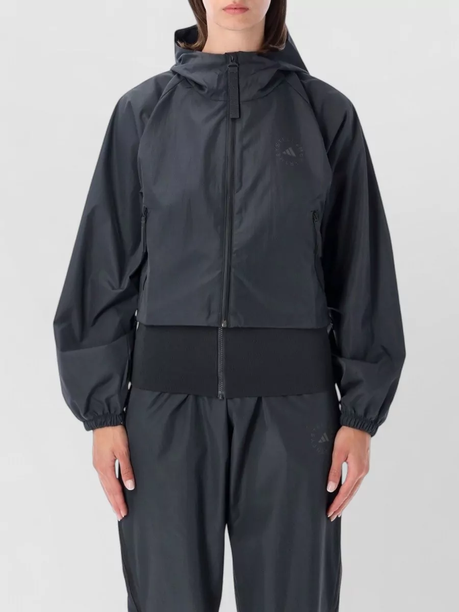 Adidas by Stella McCartney recycled polyester cropped loose-fit hooded track jacket