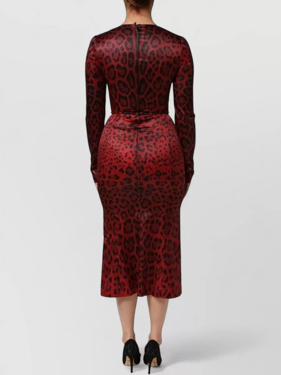 Dolce&Gabbana Leopard-Print Long-Sleeve Midi Dress