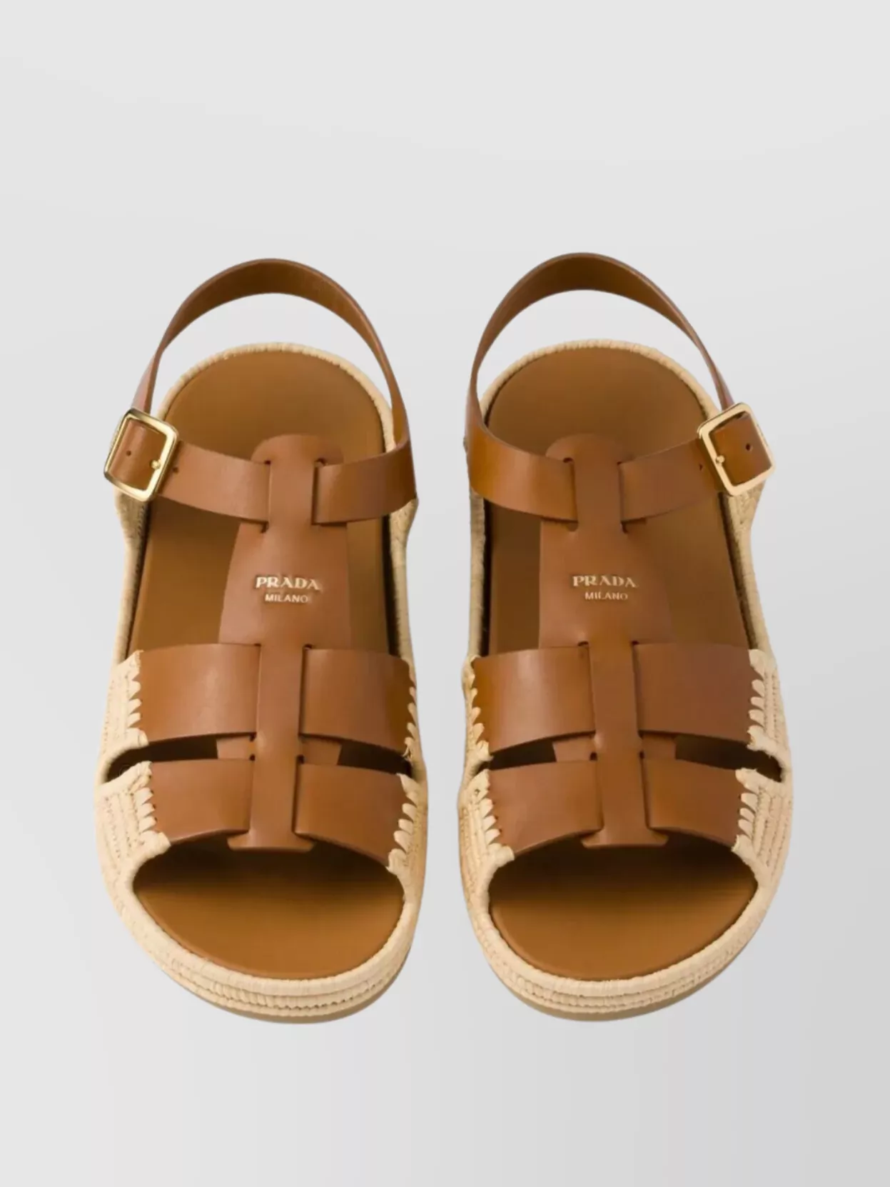 Prada Leather And Woven Raffia Sandals