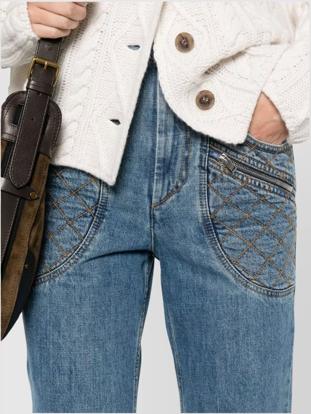 Isabel Marant High-Waisted Denim Trousers Diamond-Quilted Detailing