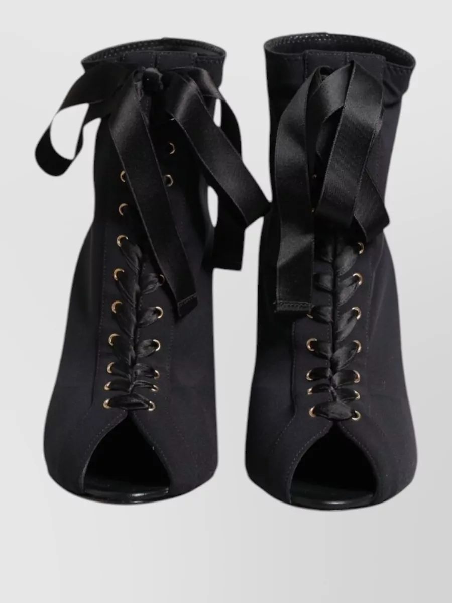 Dolce&Gabbana Lace-Up Peep-Toe Stiletto Ankle Boots