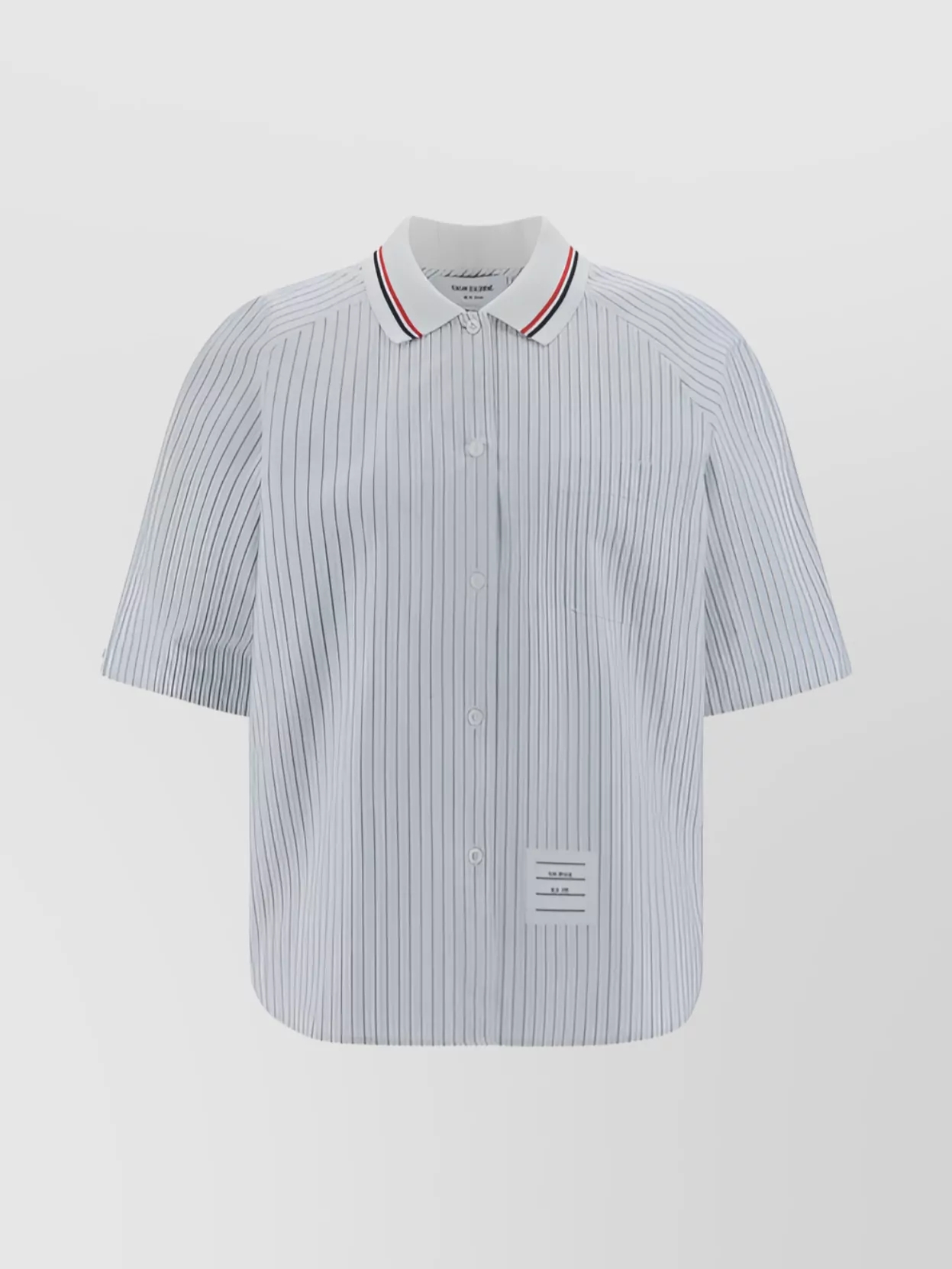 Shop Thom Browne Ribbed Collar Striped Crop Shirt