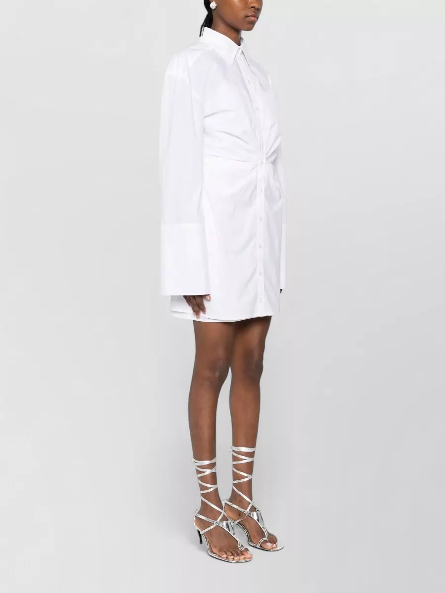 Rotate Cotton Gathered Knotted Shirt Mini Dress