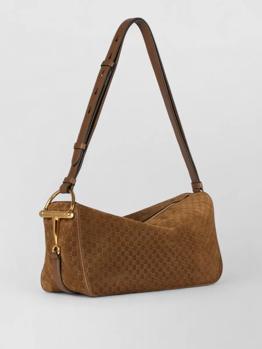 Gucci Half Horsebit Medium Suede Shoulder Bag
