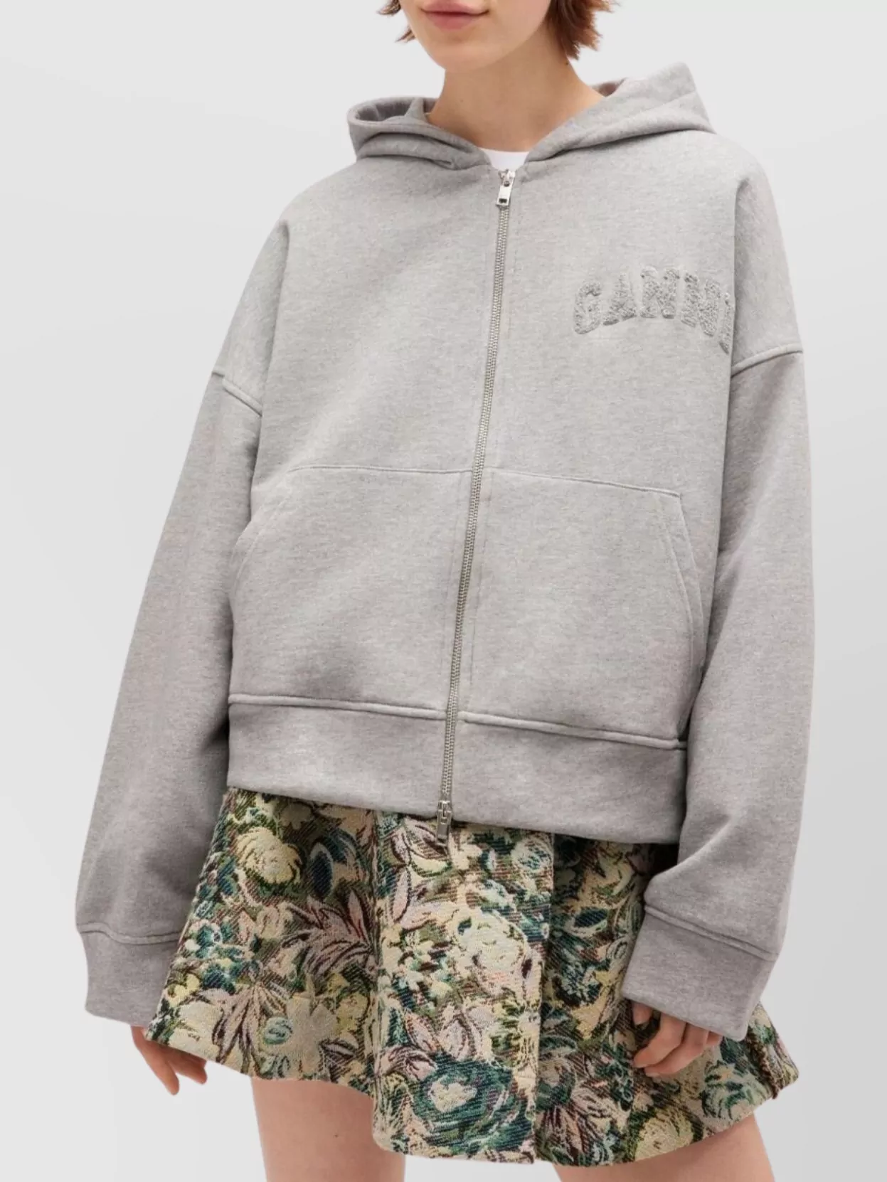 Ganni Cotton Zip-Up Hoodie Featuring Pockets