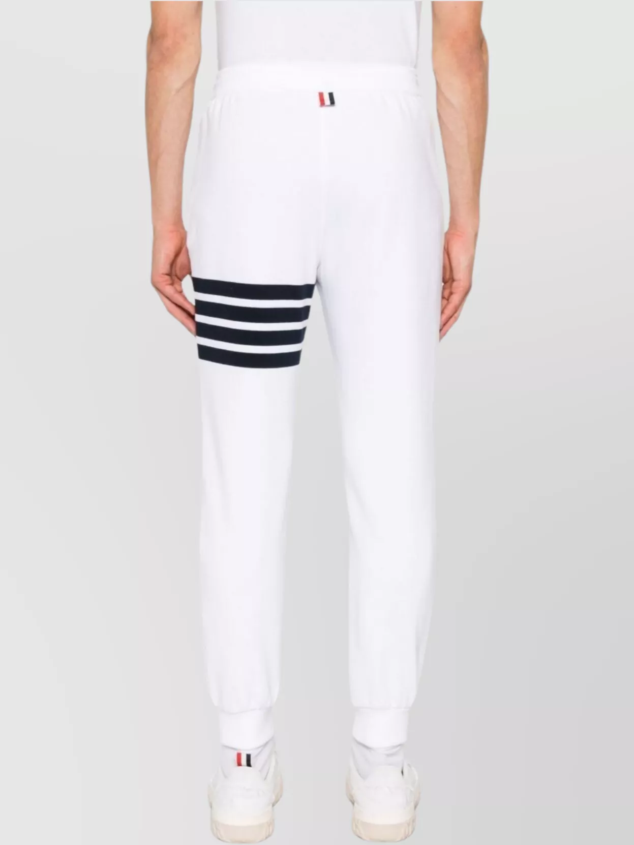 Thom Browne Cotton Sweatpants With Signature Stripe Detail In White