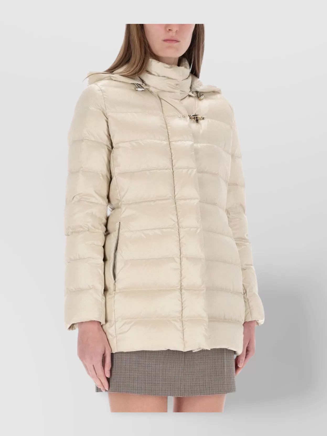 Fay Quilted Hooded Coat Long Sleeves In Neutral