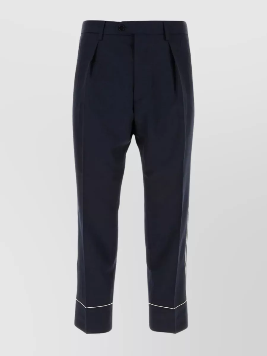 Shop Etro Cotton Pant With Piping And Back Pockets In Blue