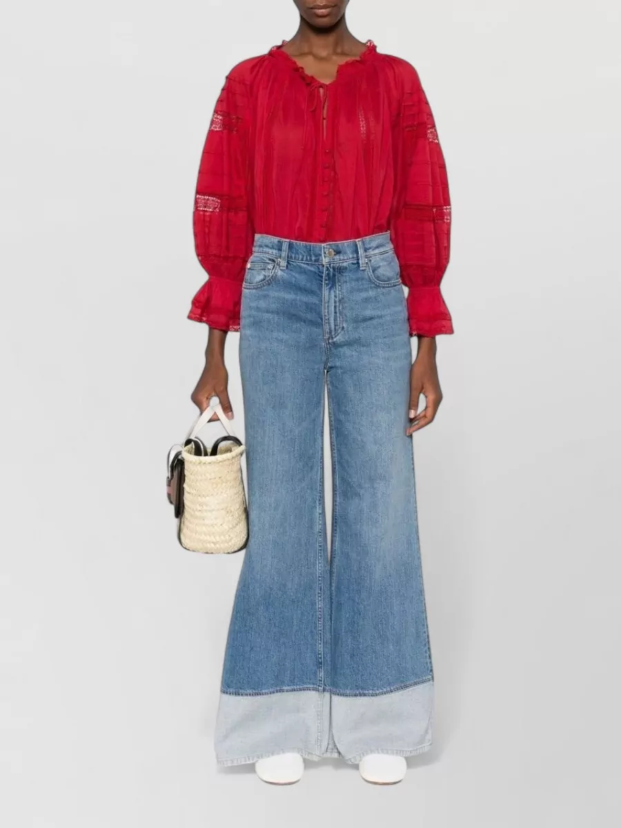 Alice + Olivia Cotton Lace Tie-Neck Blouse