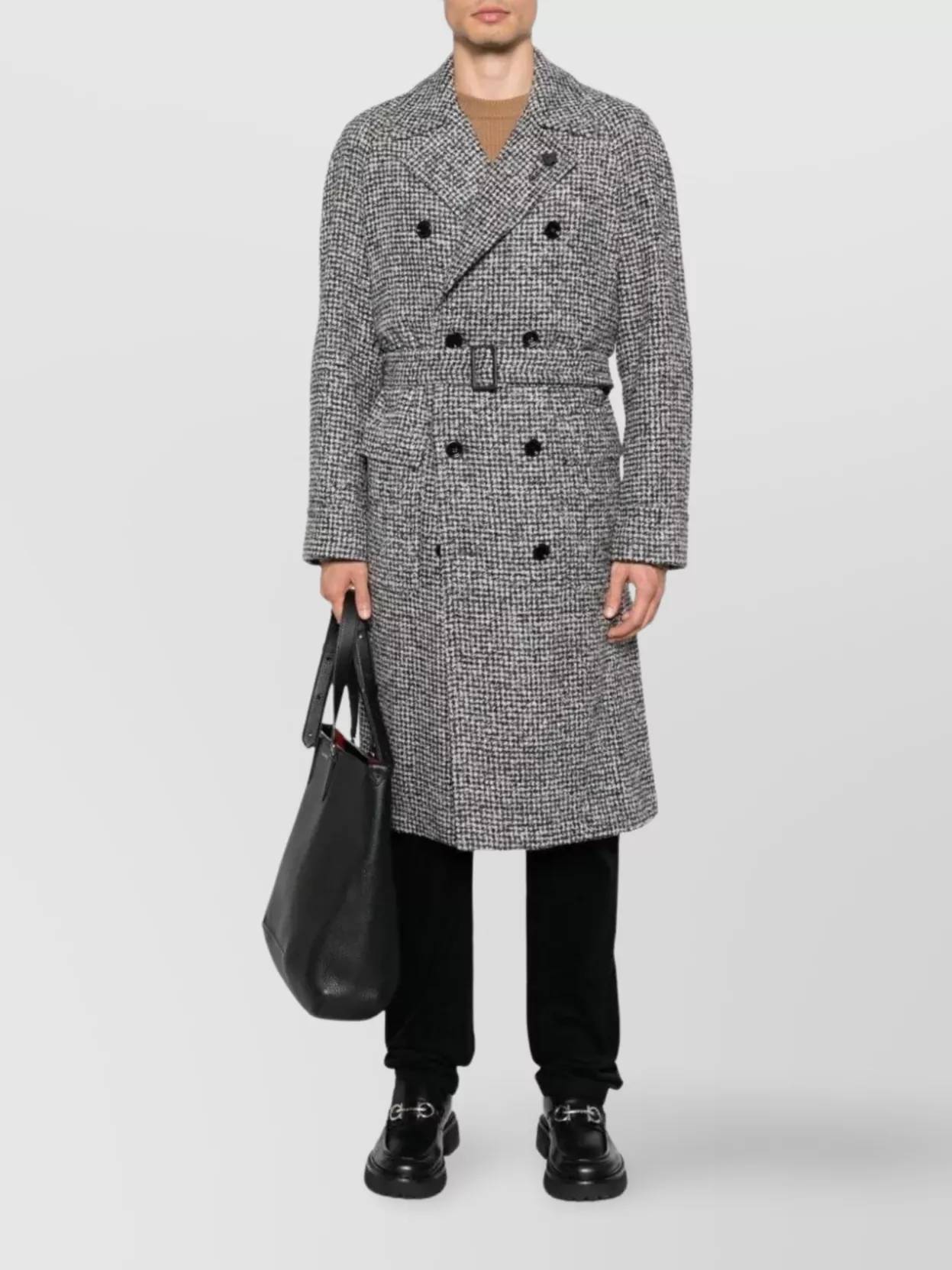 Lardini Double-breasted Coat With Textured Fabric In Gray