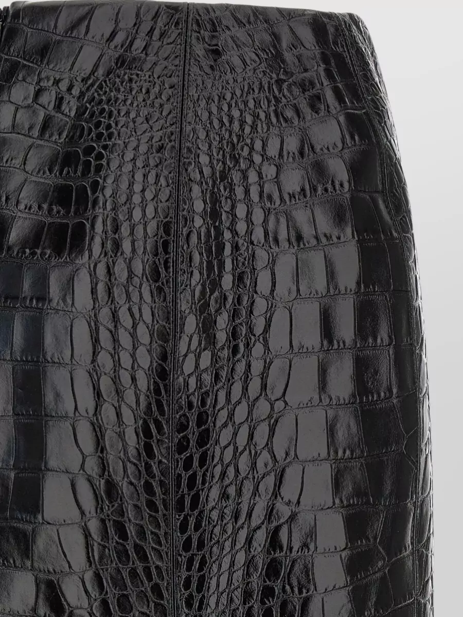 Ermanno Scervino Leather Crocodile-Print Lace-Trim Midi Pencil Skirt