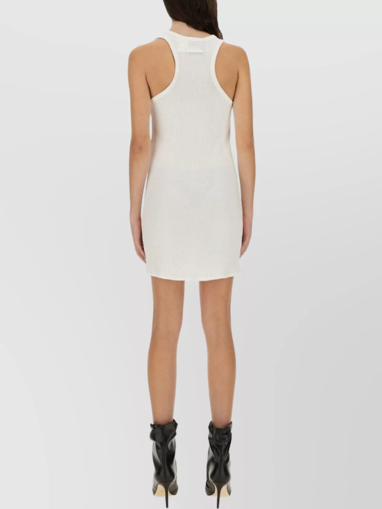 Jean Paul Gaultier Sleeveless Ribbed Dress Asymmetric Hem In White