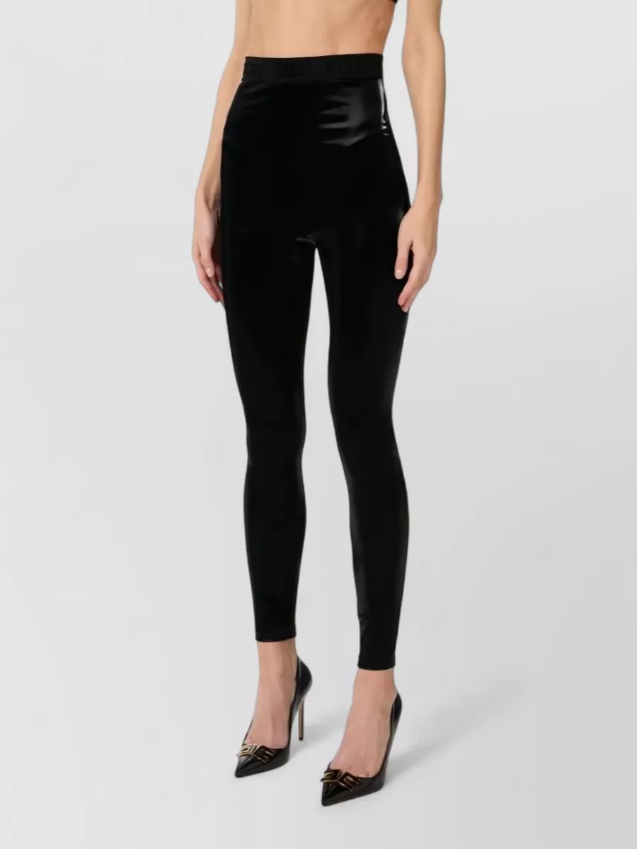 Elisabetta Franchi Shiny Stretch Trousers High Waist Design