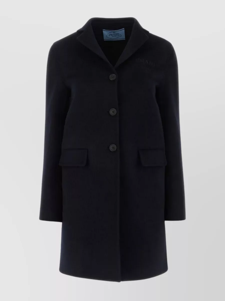 Shop Prada Sophisticated Wool Blend Coat With Notch Lapels In Black