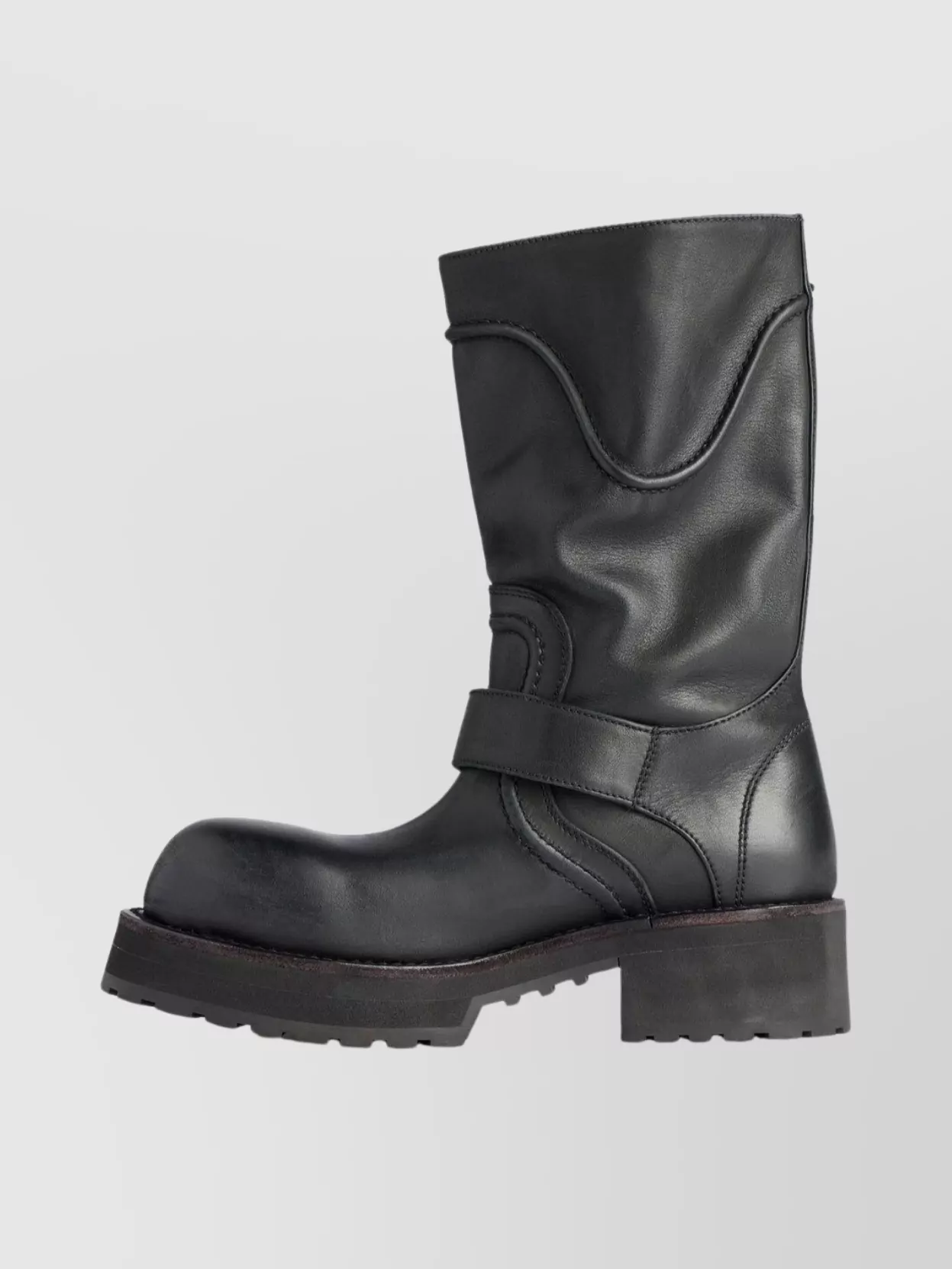 Balenciaga Worn Leather Mid-Calf Chunky Sole Boots