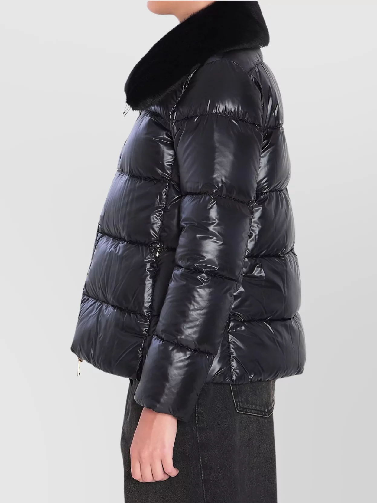 Herno Puffer Jacket Fur Collar In Black