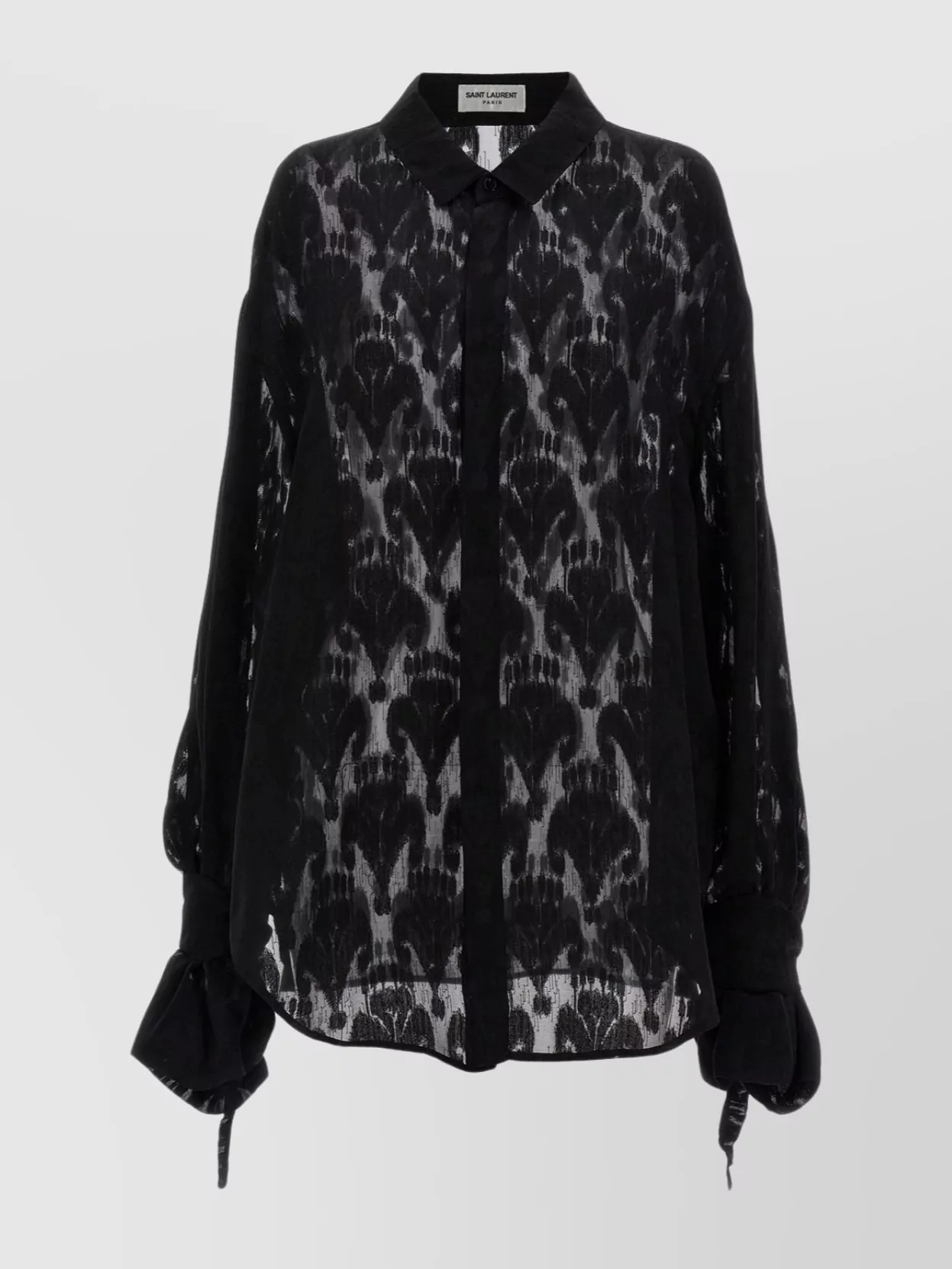Saint Laurent Sheer Silk Shirt Patterned Design In Black