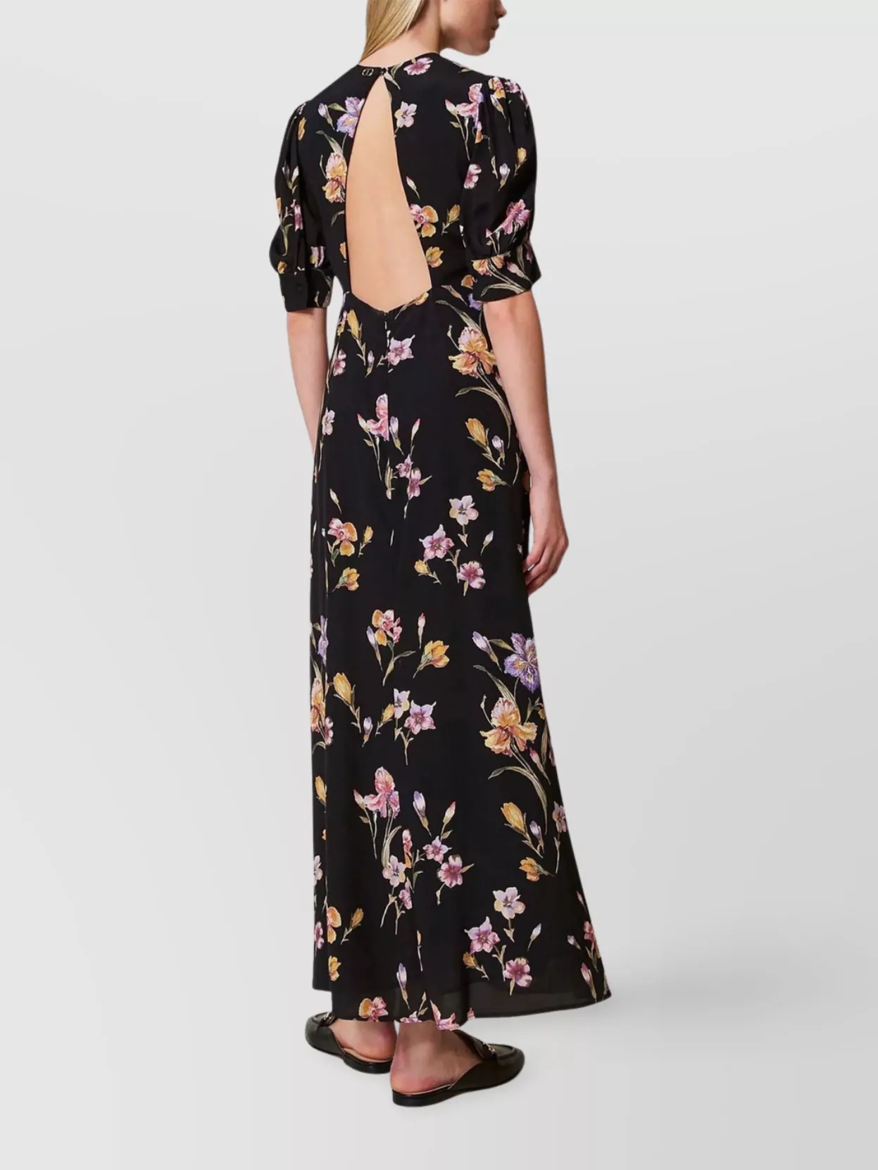 Twin-Set Floral Maxi Dress With V-Neckline And Puff Sleeves