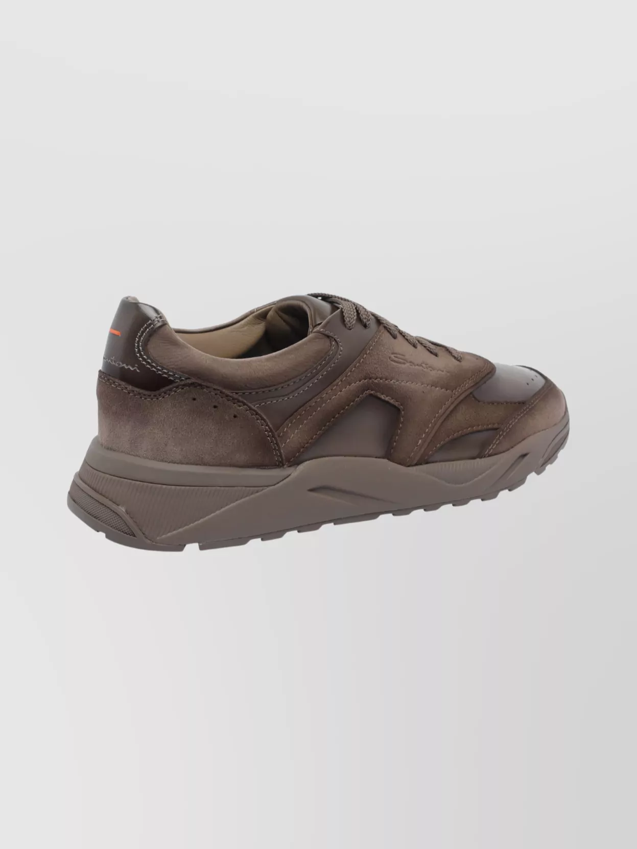 Santoni Round Toe Leather Sneakers With Suede Panels