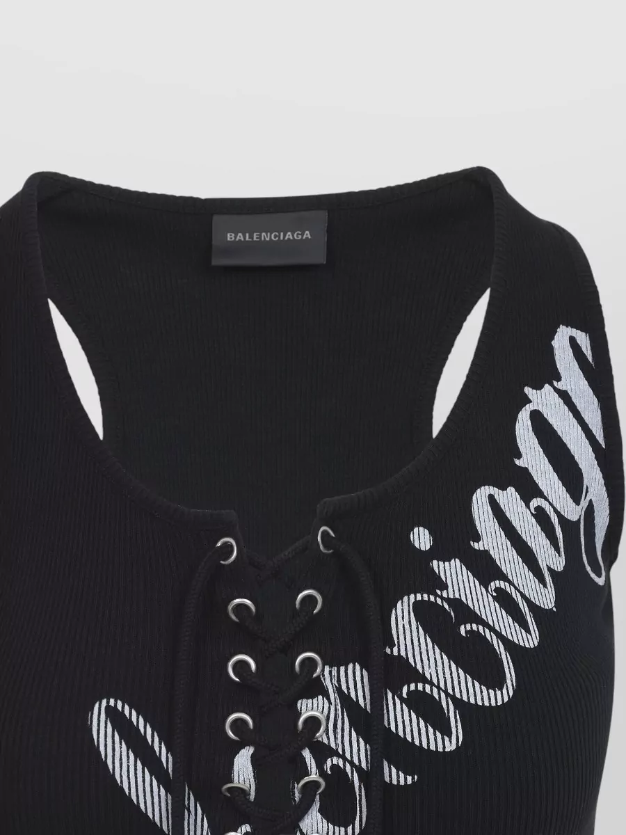 Balenciaga Ribbed Lace-Up Cotton Tank Top
