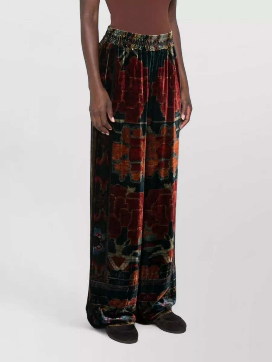 Pierre Louise Mascia Silk Printed Wide-Leg Trousers