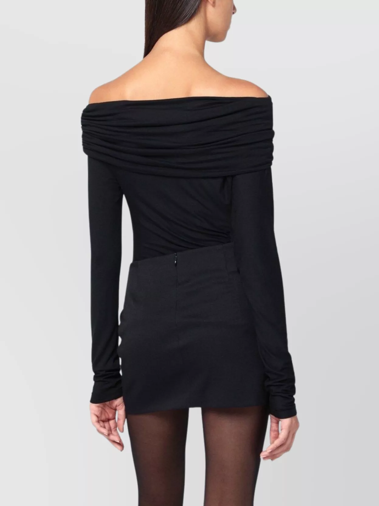 The Andamane Zoe Off Shoulder Draped Mini Dress In Black