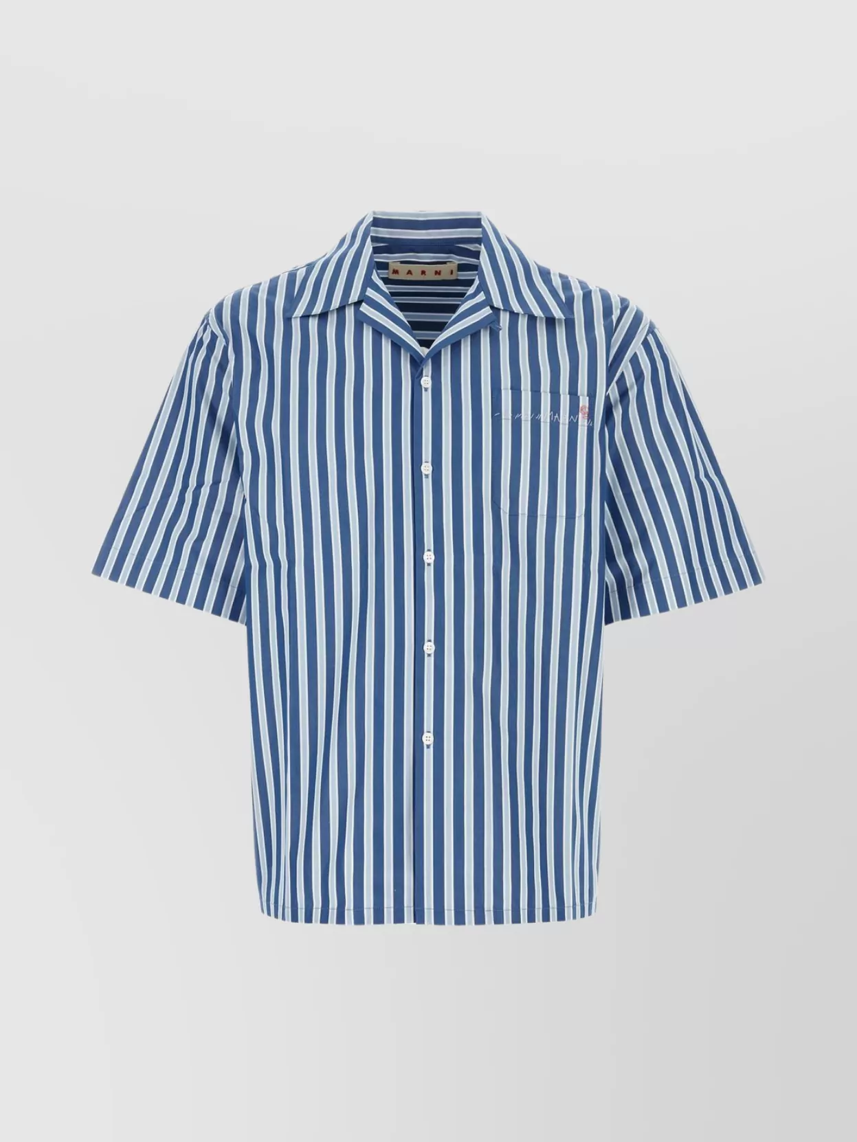 Shop Marni Striped Embroidery Short-sleeve Poplin Shirt