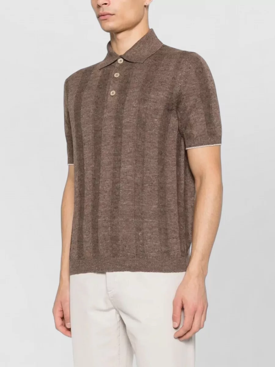 Brunello Cucinelli Linen Blend Rib Knit Polo Shirt
