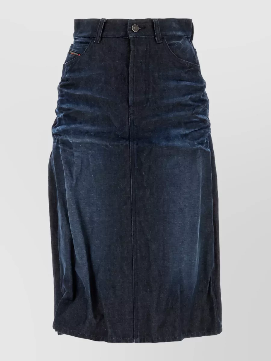 Diesel High waist ruched denim midi skirt