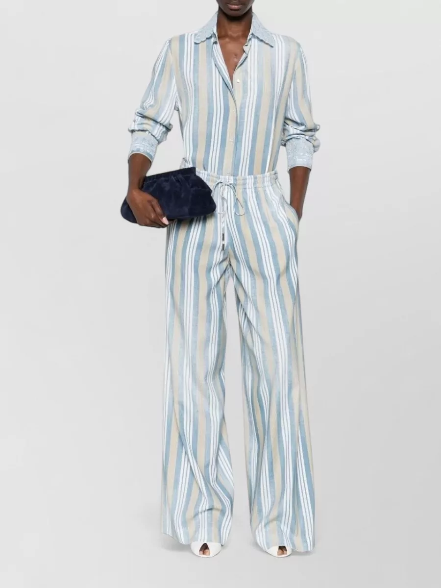 Ermanno Scervino Striped Wide Leg Trousers Featuring Side Pockets