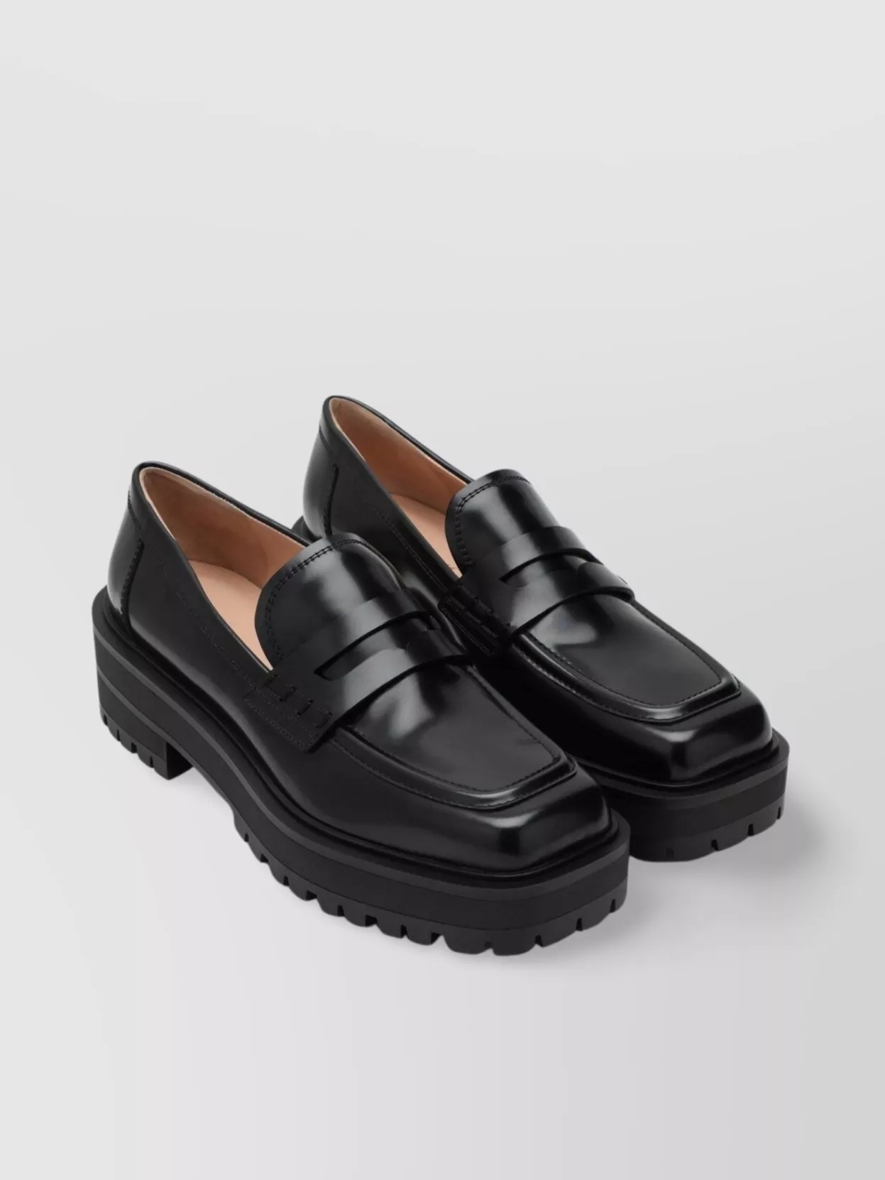 Gianvito Rossi Leather Chunky Sole Loafer Round Toe Glossy Finish
