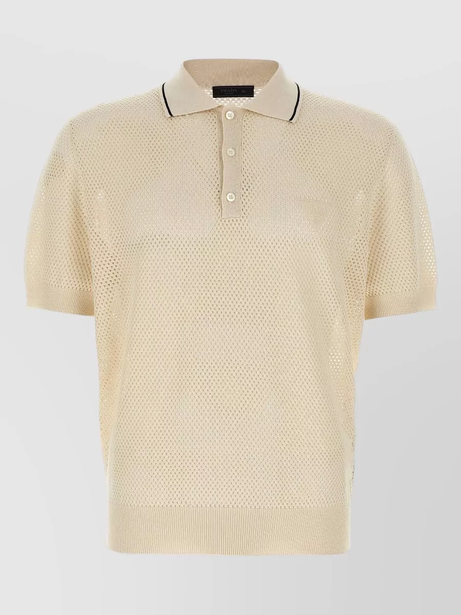 Prada Silk Blend Openwork Short-Sleeve Polo Shirt