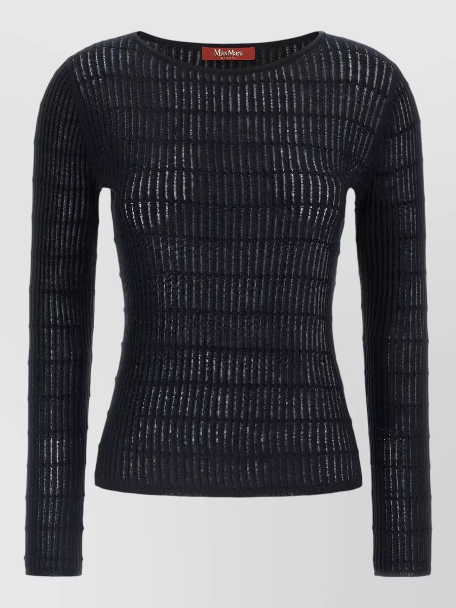 S Max Mara silk wool ribbed boat neck long-sleeve sweater