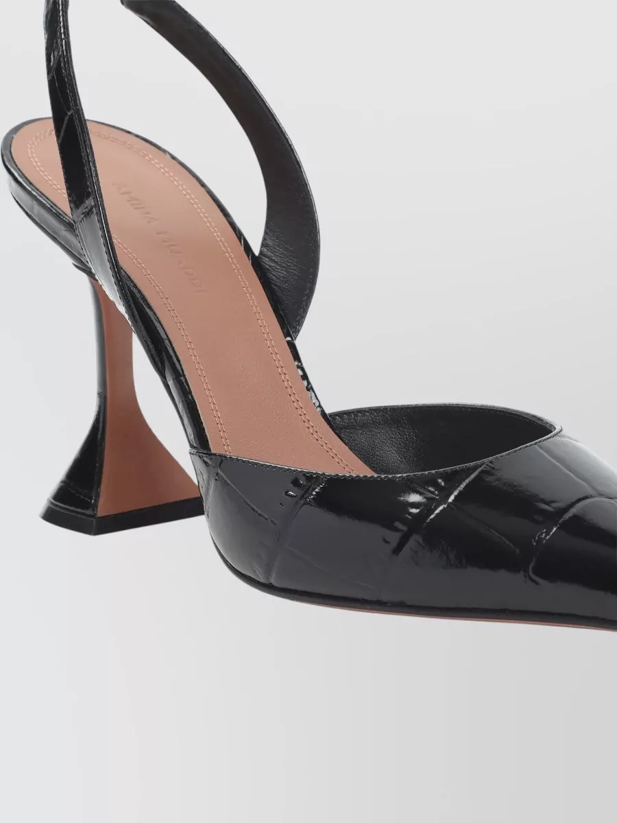 Amina Muaddi Leather Crocodile-Effect Slingback Mules