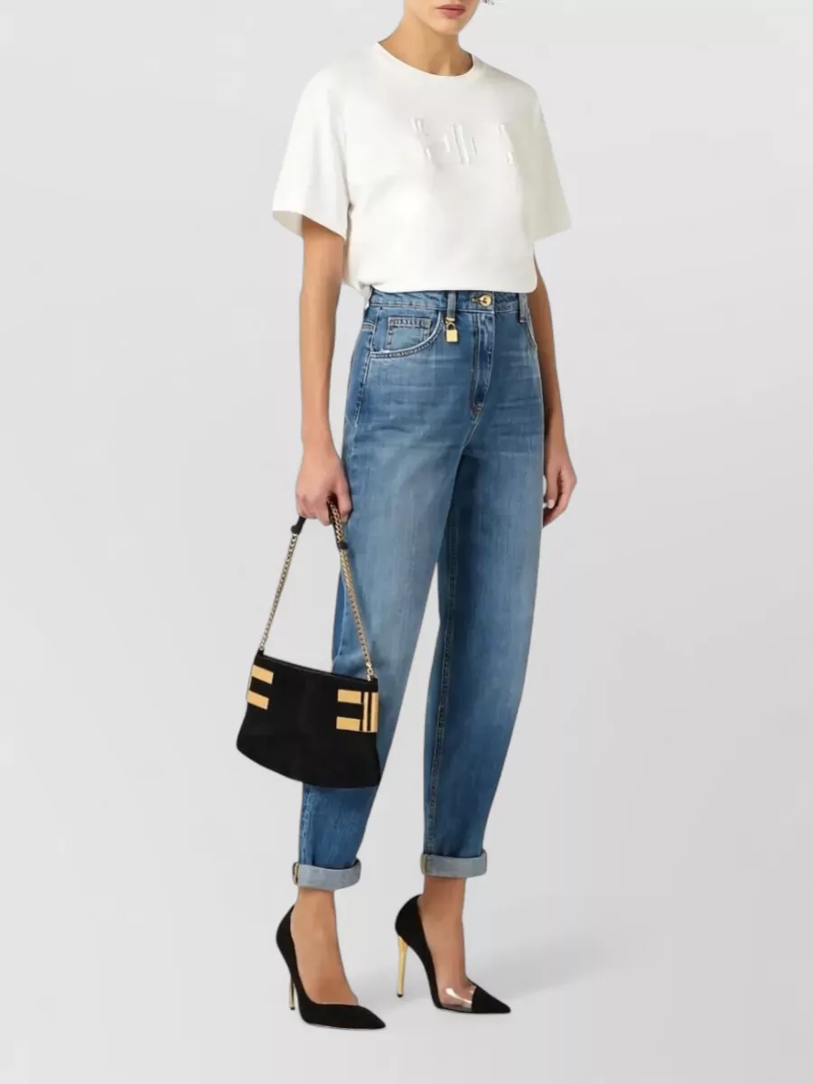 Elisabetta Franchi Balloon Jeans Jewelled Padlock Belt Loops