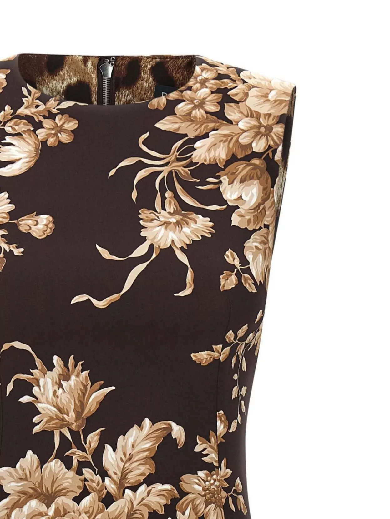 Dolce&Gabbana Rose Print Fitted Floral Knee-Length Dress