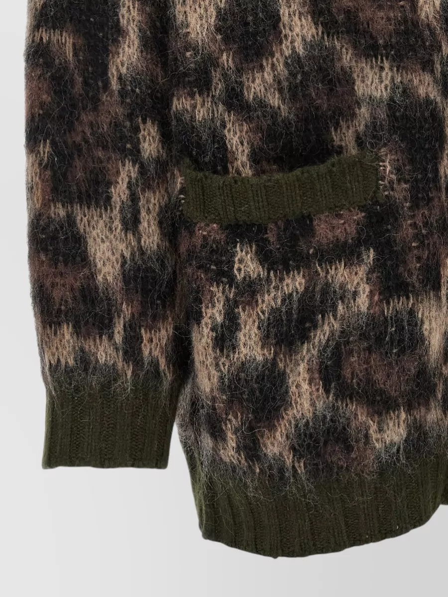 R13 Leopard Cardigan Long Sleeves V Neck Pockets In Multi