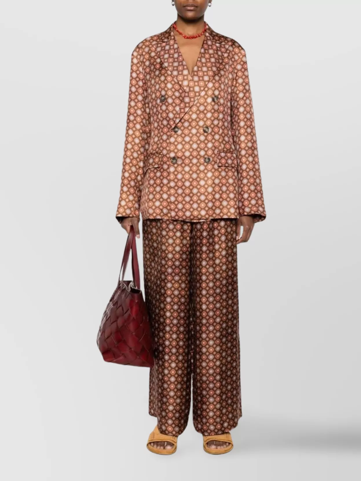 Pierre Louise Mascia Geometric Pattern Blazer Button Detailing In Orange