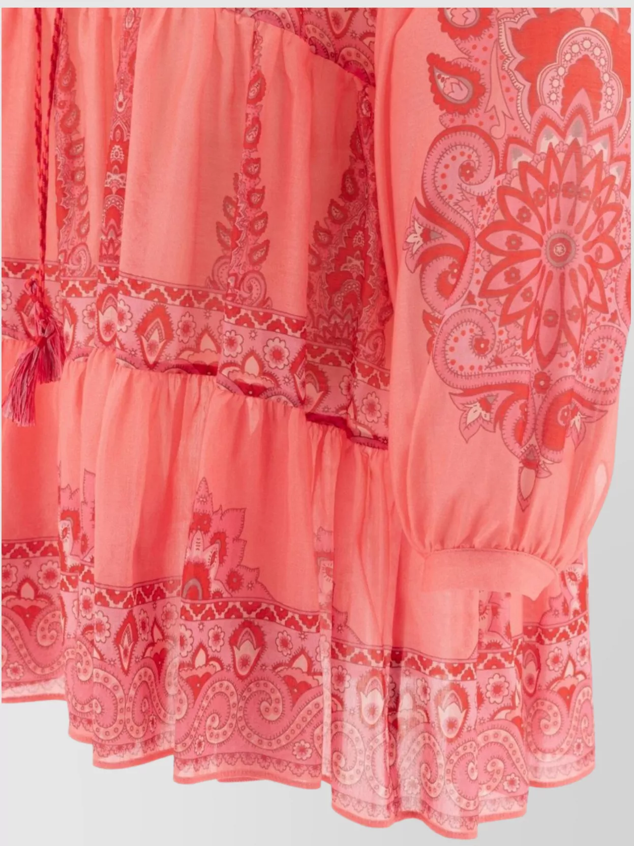 Etro Sheer Paisley Tiered Long Sleeve Tops