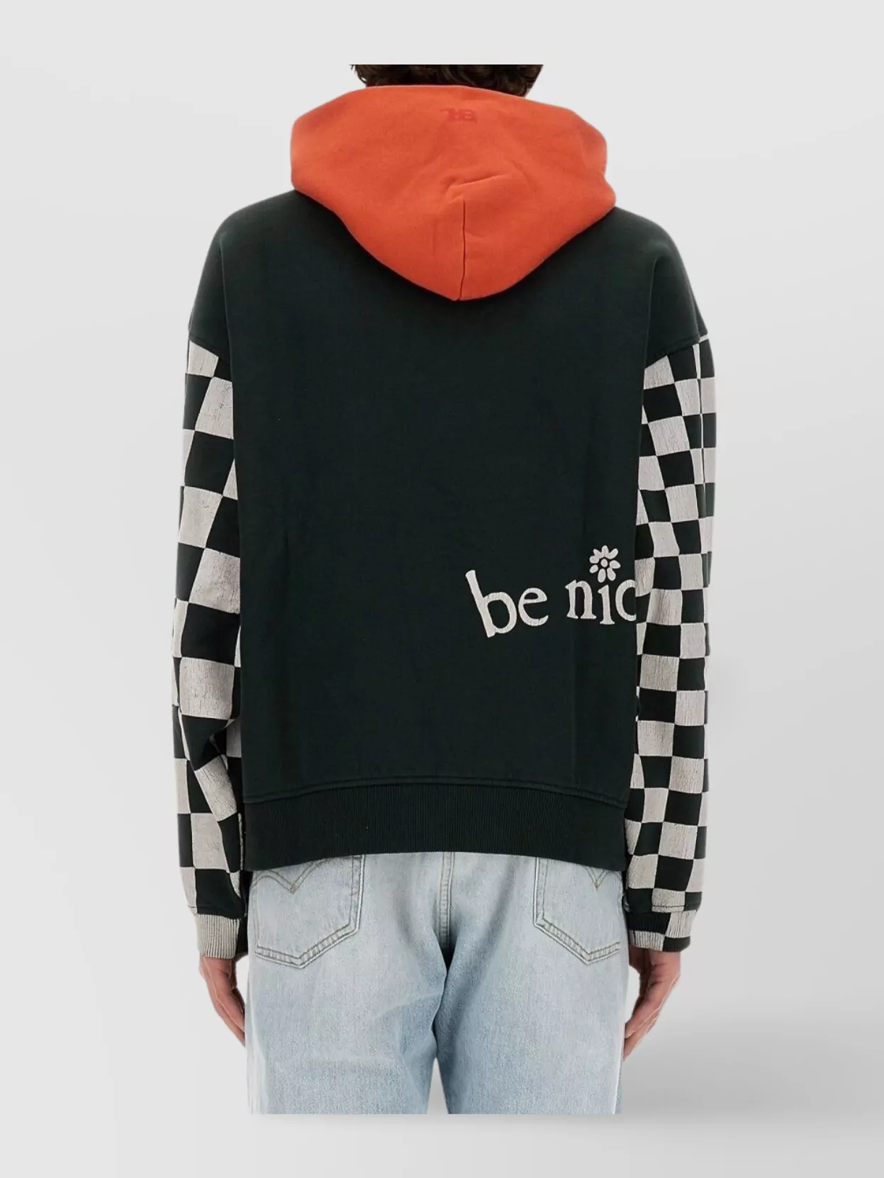 Erl Graphic Hooded Sweater Checkerboard Sleeves