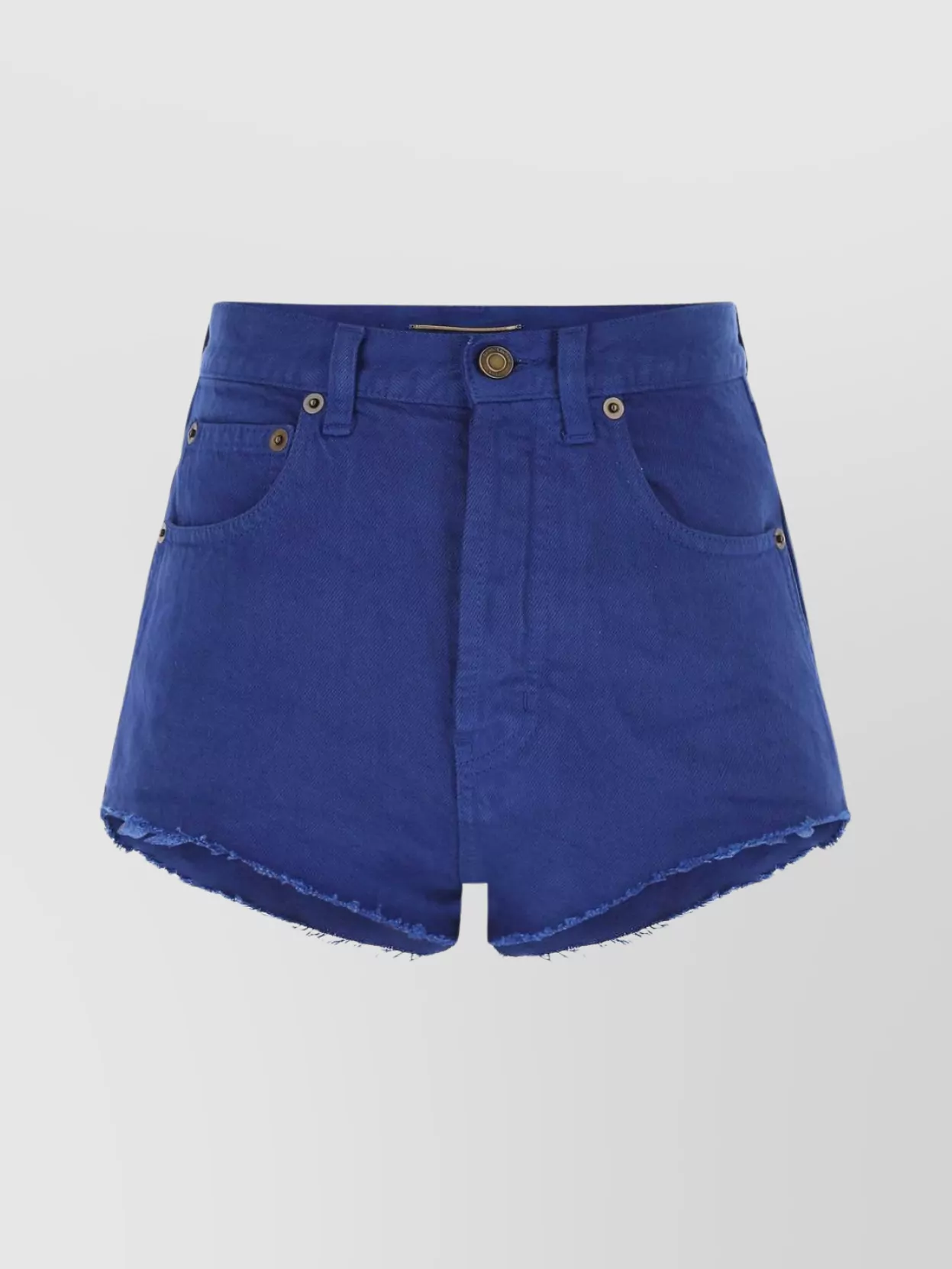 Shop Saint Laurent Denim Shorts With Frayed Hem And Belt Loops In Blue