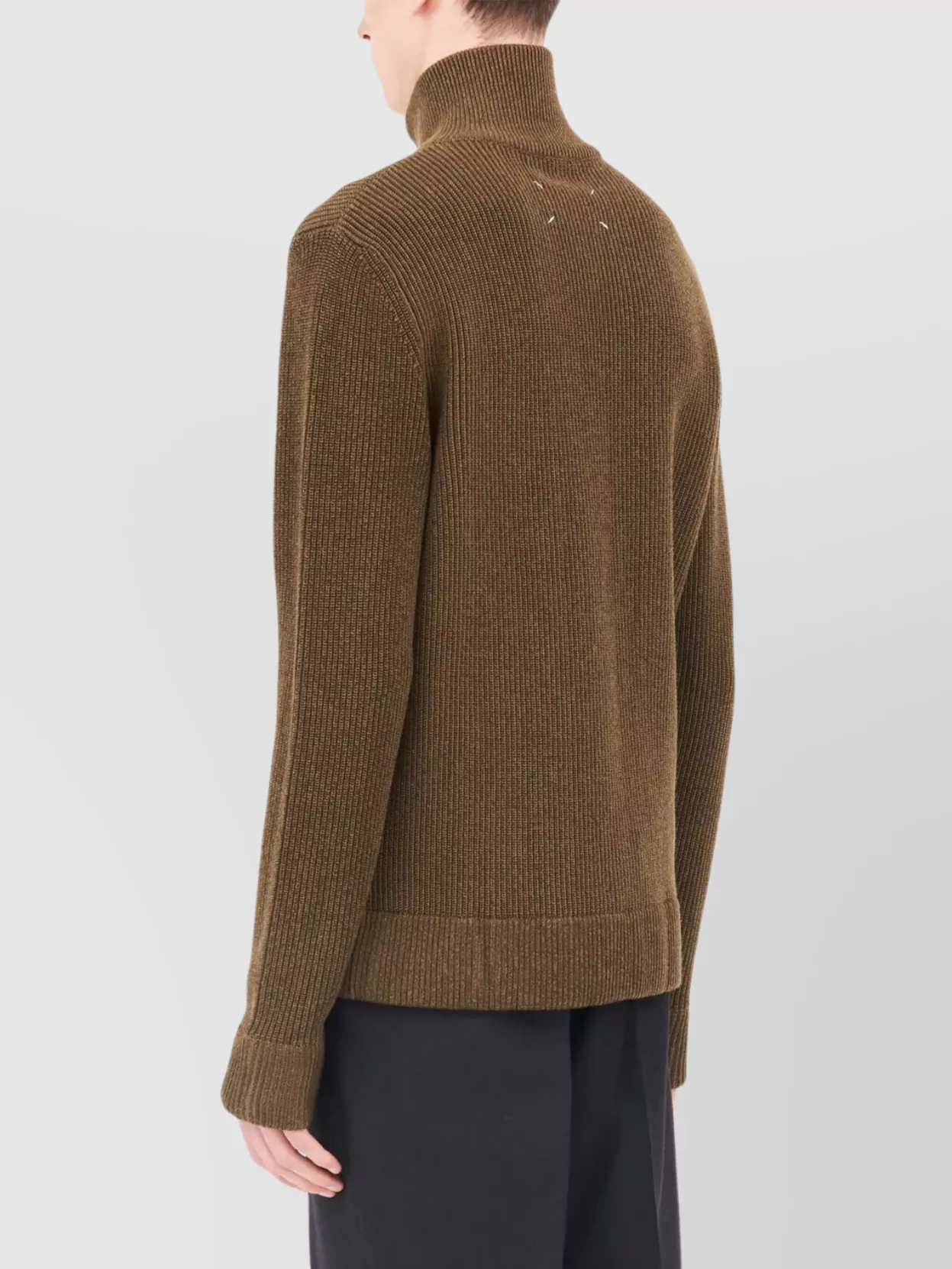 Maison Margiela High Neck Ribbed-Knit Zip-Up Sweater