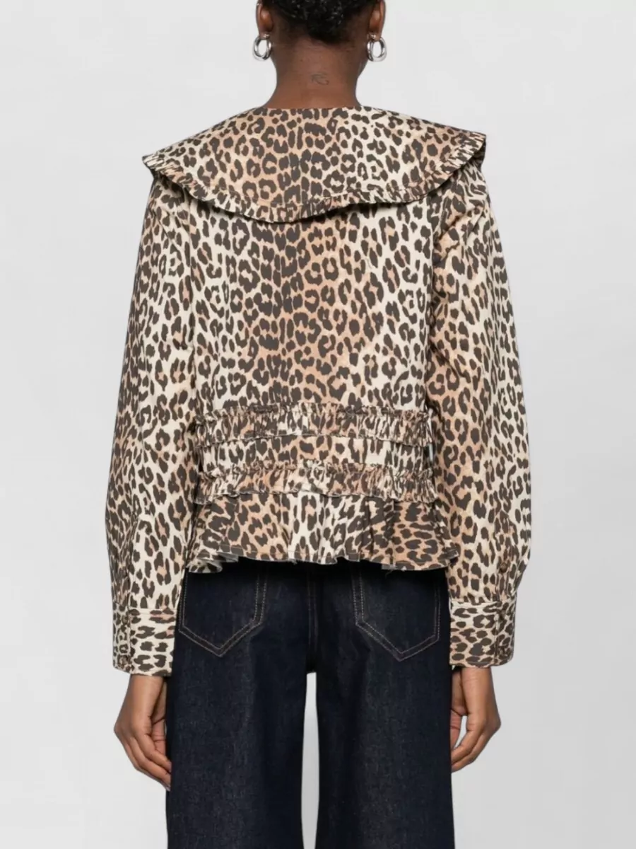 Ganni Organic Cotton Shirt Long Sleeves Leopard