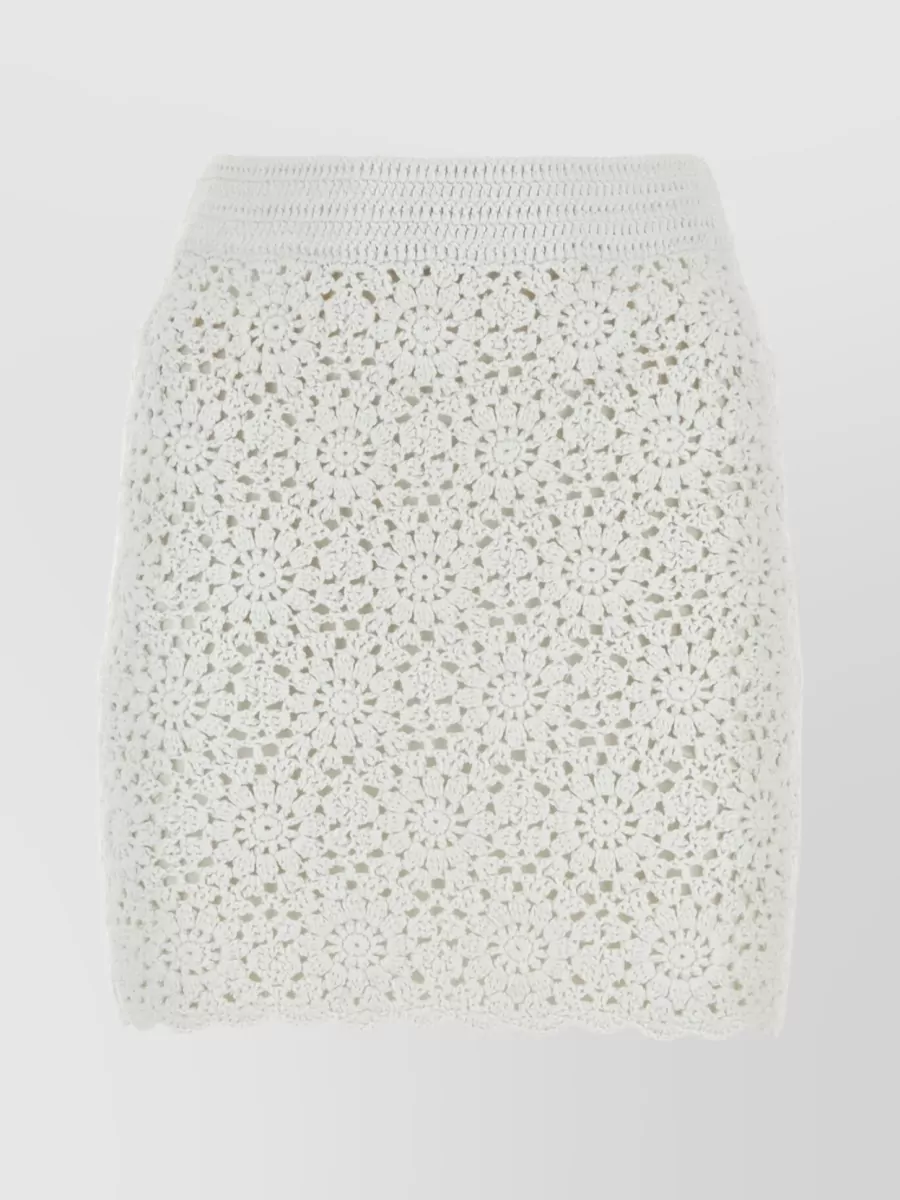 Shop Saint Barth Mini Skirt With Elastic Waist And Floral Crochet Pattern In Grey