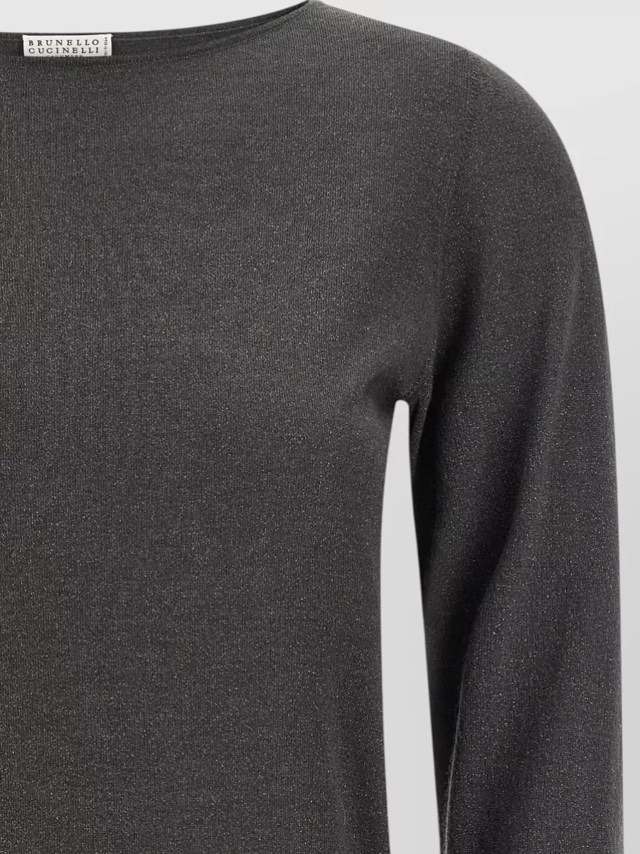 Brunello Cucinelli Cashmere Silk Lamé Boat Neck Long-Sleeve Sweater