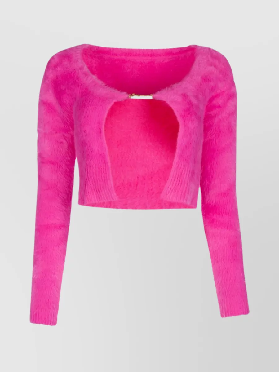 Shop Jacquemus Textured Cropped Crewneck Sweater In Pink