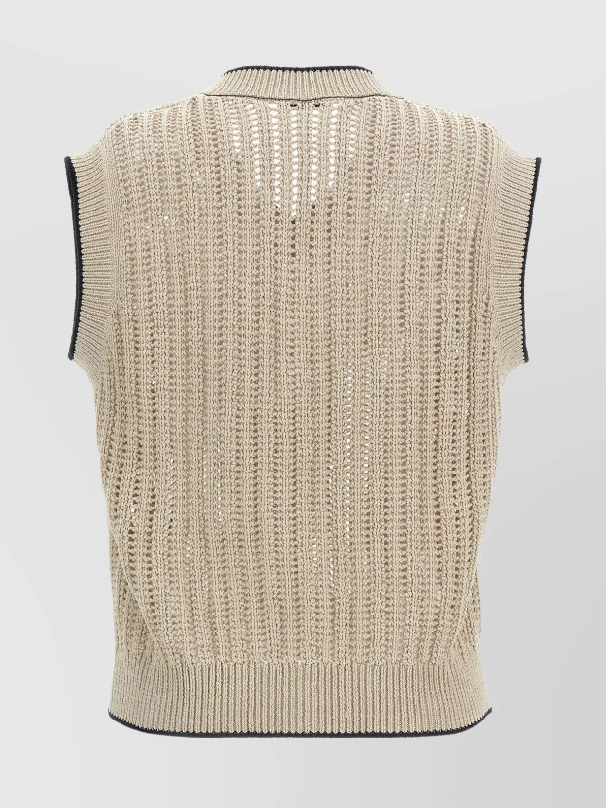 Shop Brunello Cucinelli Open Knit Vest Ribbed Trim